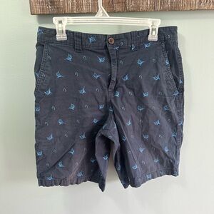 Magellan Outdoors Shorts Men's 30 W Flat Front Navy Fish Patterns Fishing Hooks